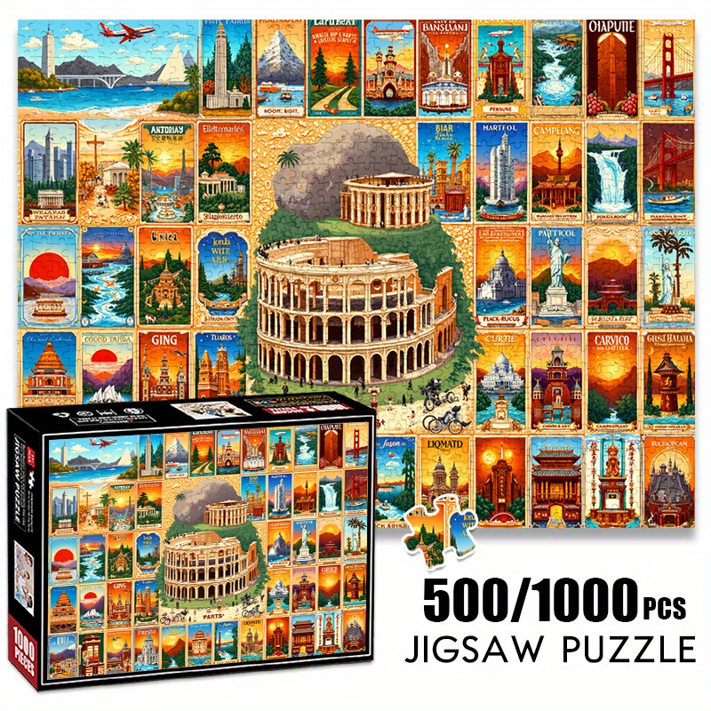 Puzzle Map World - 500/1000 قطعة ورقة بازل قطع معالم